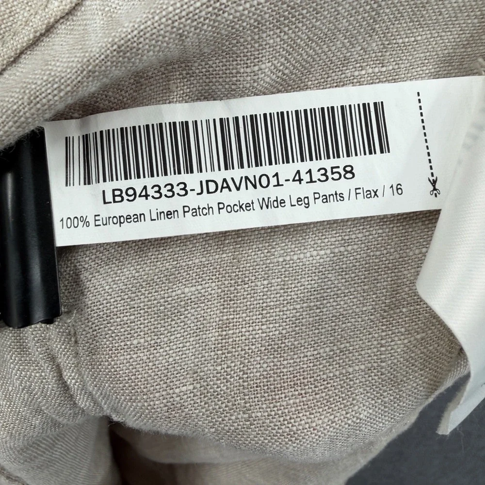 Quince 100% European Linen Patch Pocket Wide Leg Pants Flax Beige Size 16